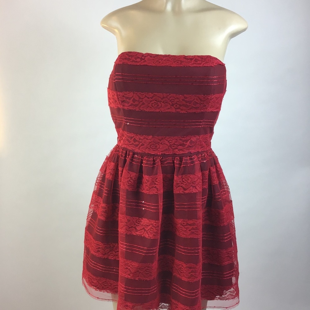 A.BYER‎ Red & Black Lace Floral Stripes Dress 11